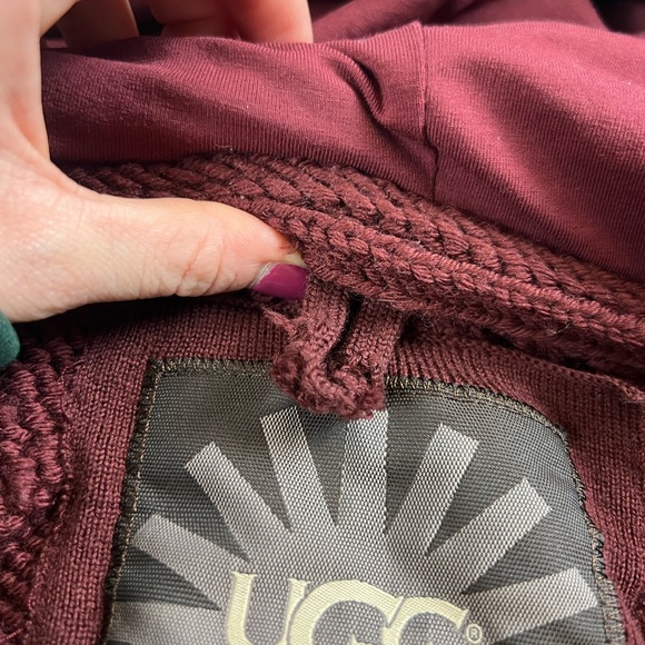 UGG Australia Lamb Trim & Merino Wool Cable Knit Hooded Cardigan - Picture 10 of 11